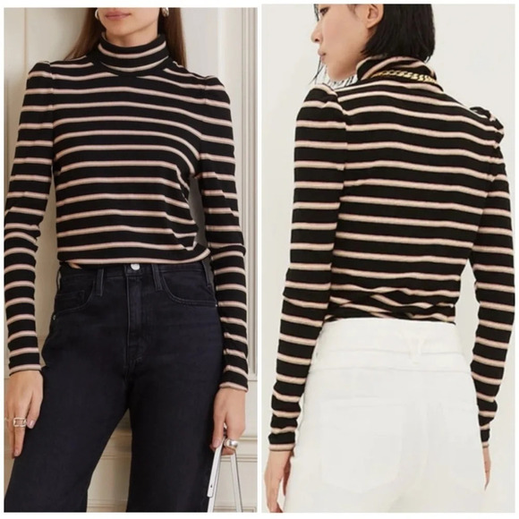Veronica Beard Tops - NWT VERONICA BEARD Cedar Striped Ribbed Jersey Turtleneck SZ S